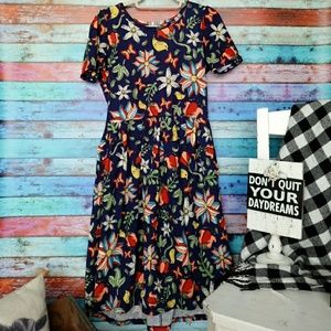 LLR Amelia daisies, birds,navy blue